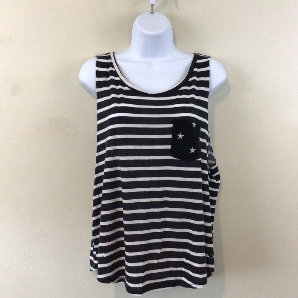 Pink Victoria's Secret Black and White Striped Sleeveless Shirt